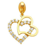 14K Yellow Gold 14mm CZ Double Heart Pendant