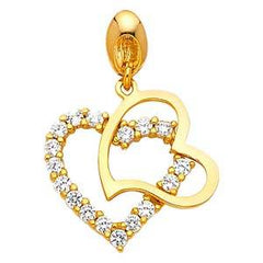 14K Yellow Gold 14mm CZ Double Heart Pendant