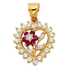 Load image into Gallery viewer, 14k Yellow Gold 23mm CZ Heart With Flower Assorted Pendant