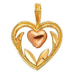 14k Two Tone Gold 10mm Heart Assorted Pendant