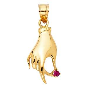 14k Yellow Gold 10mm CZ Ladies Hand Assorted Pendant