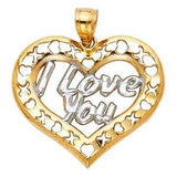 14k Yellow Gold 26mm CZ I Love You Heart Assorted Pendant