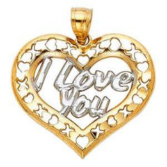 14k Yellow Gold 26mm CZ I Love You Heart Assorted Pendant