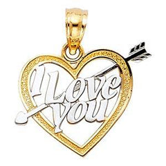 14k Two Tone Gold 15mm I Love You Heart Assorted Pendant
