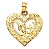 14k Yellow Gold 19mm I Love You Heart Assorted Pendant
