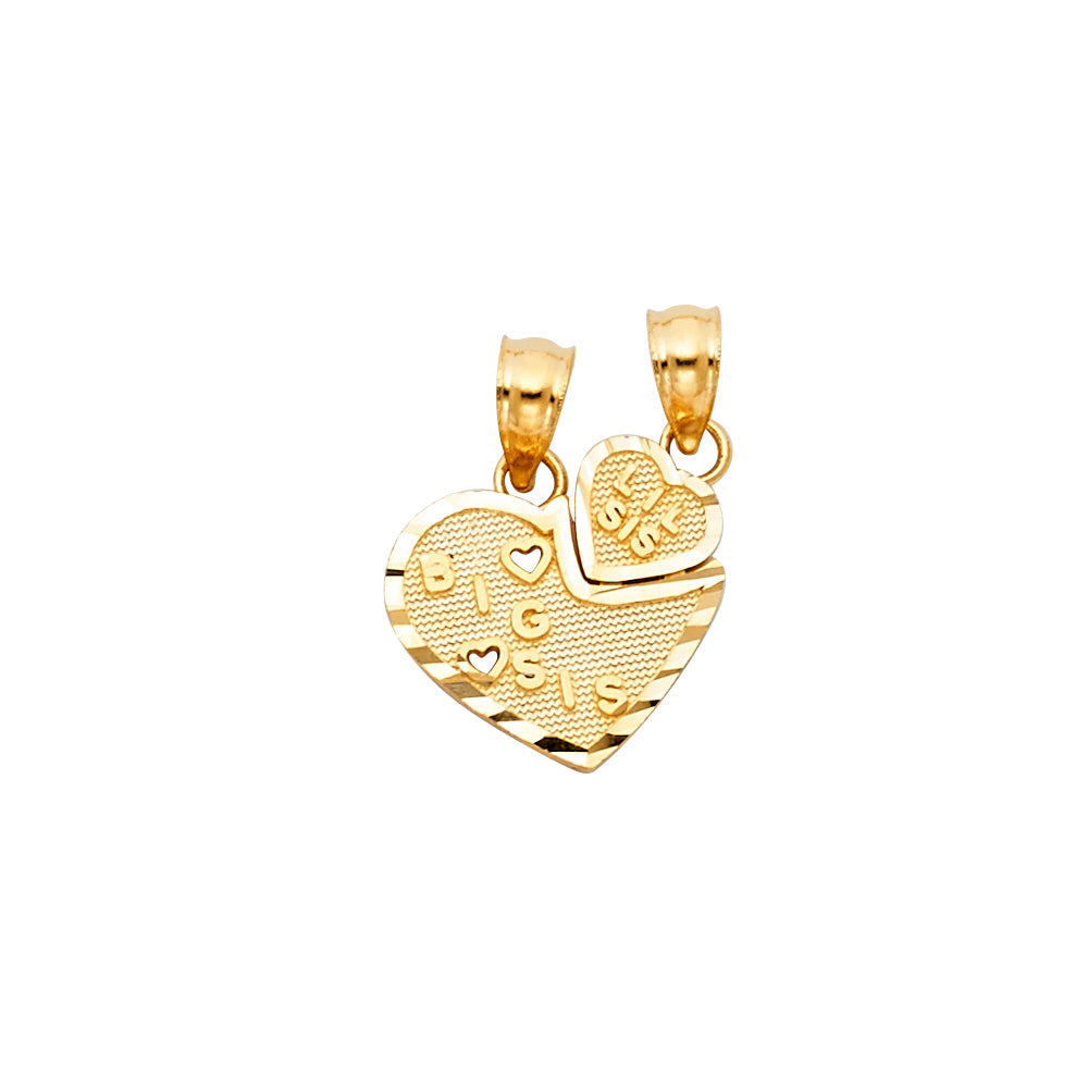 14k Yellow Gold Double Heart BIG SIS Petite Pendant