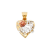 14K Tri Color Sweet 15 Years Heart Pendant