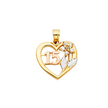Load image into Gallery viewer, 14K Tri Color Sweet 15 Years Heart Pendant