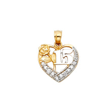 Load image into Gallery viewer, 14K Tri Color Sweet 15 Years Heart Pendant