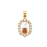 14K Tri Color Sweet 15 Years Heart Pendant