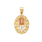 14K Tri Color Sweet 15 Years Heart Pendant