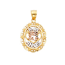 Load image into Gallery viewer, 14K Tri Color Sweet 15 Years Heart Pendant
