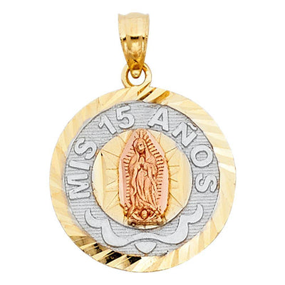 14K Tri Color 18mm 15 Years Years Pendant - silverdepot