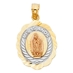14K Tri Color 16mm 15 Years Years Pendant
