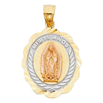 14K Tri Color 19mm 15 Years Years Pendant - silverdepot