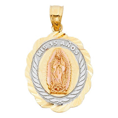 14K Tri Color 19mm 15 Years Years Pendant