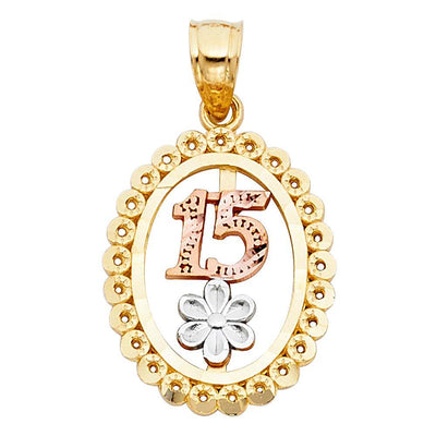14K Tri Color 16mm 15 Years Years Pendant - silverdepot