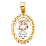 14K Tri Color 16mm 15 Years Years Pendant