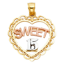 Load image into Gallery viewer, 14K Tri Color 24mm 15 Years Years Heart Pendant
