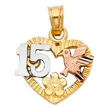 Load image into Gallery viewer, 14K Two Tone 14mm 15 Years Years Heart Pendant