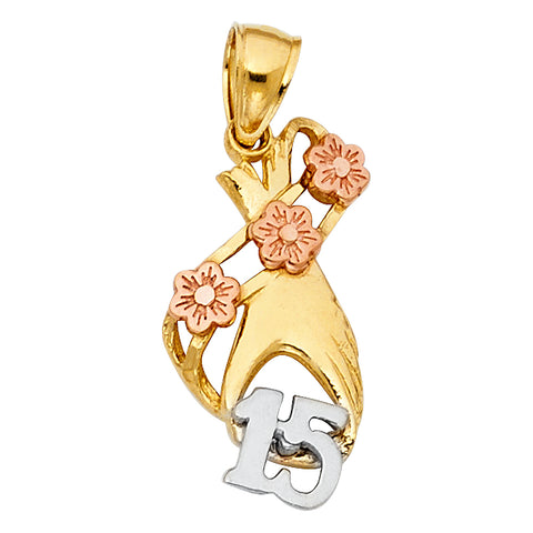 14K Two Tone 12mm 15 Years Years Heart Pendant