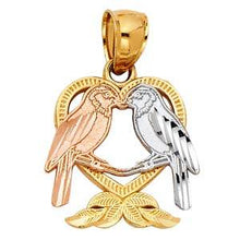 Load image into Gallery viewer, 14k Tri Color Gold 15mm Heart With Bird Assorted Pendant