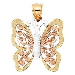 14k Tri Color Gold 22mm Butterfly Assorted Pendant