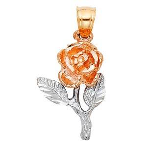 14k Two Tone Gold 13mm Rose Assorted Pendant