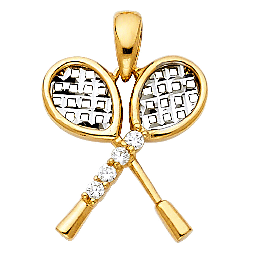 14K Two Tone 14mm Tennis Racket Pendant