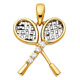 14K Two Tone 14mm Tennis Racket Pendant