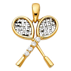 14K Two Tone 14mm Tennis Racket Pendant