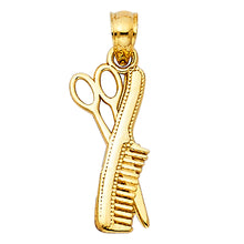 Load image into Gallery viewer, 14K Yellow Gold 8mm Scissors and Comb Pendant