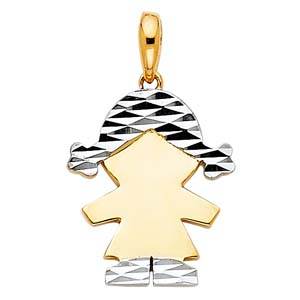 14k Two Tone Gold 12mm Girl Pendant