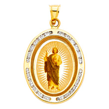 Load image into Gallery viewer, 14K Yellow Gold 17mm St. Jude CZ Religious Pendant