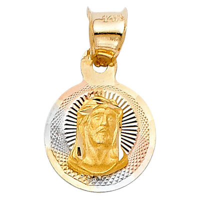 14K Tri Color 10mm DC Religious Jesus Stamp Pendant - silverdepot