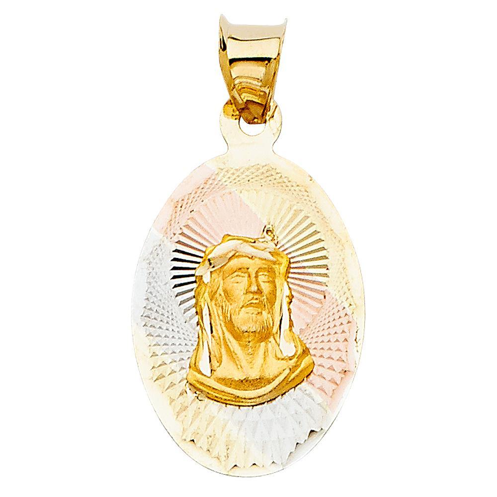 14K Tri Color 13mm DC Religious Jesus Stamp Pendant - silverdepot