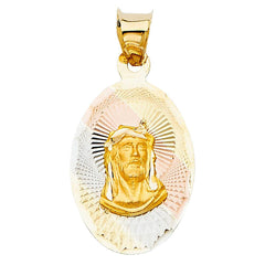 14K Tri Color 13mm DC Religious Jesus Stamp Pendant