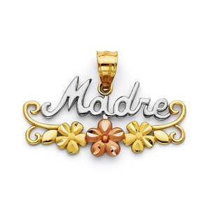 14k Tri Color 33mm Madre With FLowers Pendant