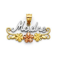 14k Tri Color 33mm Madre With FLowers Pendant