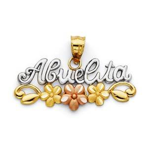 14k Tri Color Gold Abuelita Petite Pendant With Flowers