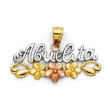 14k Tri Color Gold Abuelita Petite Pendant With Flowers
