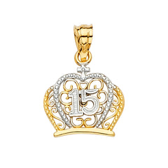 14K Two Tone 15mm 15 YEARS CZ CROWN PENDANT