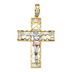 14K Gold Tri Color Two Tone 39mm Religious Crucifix Pendant