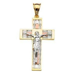 14K Gold Tri Color Two Tone 34mm Religious Crucifix Pendant
