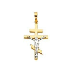 14K Gold Two Tone 16mm Religious Crucifix Pendant