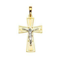 14K Gold Two Tone 17mm Religious Crucifix Pendant