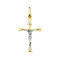 14K Gold Two Tone 17mm Religious Crucifix Pendant