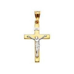 14K Gold Two Tone 16mm Religious Crucifix Pendant