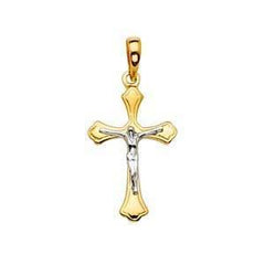 14K Gold Two Tone 17mm Religious Crucifix Pendant