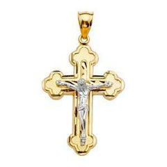 14K Gold Two Tone 27mm Crucifix Cross Pendant